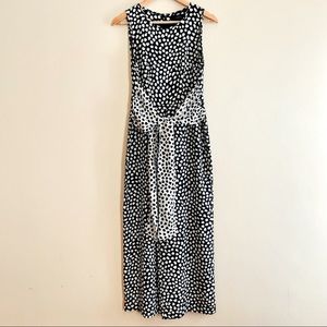 J Crew Jumpsuit L Black White Bow Back Wide Leg Crop Pant Romper. 100%Silk